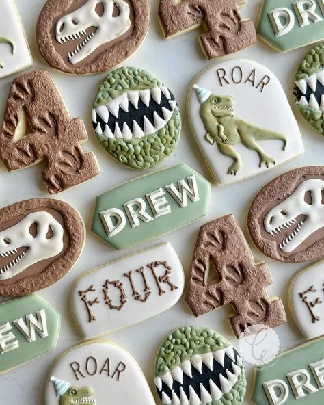 Dinosaur Birthday Party Food, Dinosaur Birthday Theme, Cookie Birthday Party, Teeth Design, Dinosaur Birthday Cakes, Dinosaur Cookies, Fancy Cupcakes, Making Cookies, Dinosaur Themed Birthday Party