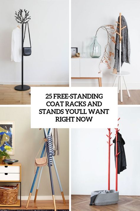 free standing coat racks and stands you'll want right now cover Modern Coat Rack Standing, Coat Rack Freestanding, Coat Racks Standing, Coat Tree Ideas, Coat Stand Ideas, Diy Coat Rack Stand, Coat Tree Entryway, Diy Purse Rack, Coat Stand Hallway