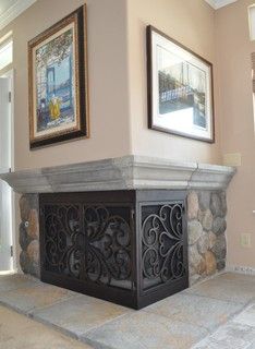 L Shape Fireplace L Shape Fireplace, L Shaped Fireplace, Corner Fireplace Makeover, Corner Fireplace Decor, Craftsman Remodel, Wood Burning Fireplace Inserts, Corner Gas Fireplace, Slate Fireplace, Fireplace Update