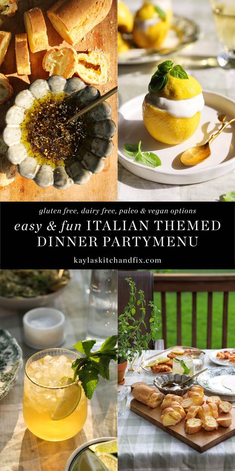 Impressive Dinner Party Menu Ideas, Fun Italian Recipes, Easy Summer Dinner Party Recipes, Italian Inspired Dinner Table, Italian Summer Dinner Party Recipes, 4 Course Italian Dinner, Italian Course Meal, End Of Summer Dinner Party Menu Ideas, Italian Summer Lunch Party