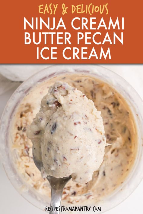 Recreate the ice cream shop classic with this Ninja Creami Butter Pecan Ice Cream recipe. All you need is 6 simple ingredients to whip up this delectable ice cream swirled with tasty buttered pecans. And the best part is it's ready to serve in just minutes, thanks to the Ninja Creami Machine! Click through to get this awesome Ninja Creami Butter Pecan Ice Cream Recipe!! #ninjacreamirecipes #ninjacreamiicecreammakerrecipes #homemadebutterpecan Ninja Creami Recipes Df, Ninja Creami Ice Cream Recipes Baileys, Cremini Ice Cream Recipes, Cinnamon Ninja Creami, Pumpkin Pie Ice Cream Ninja Creami, Ninja Creami Ice Cream Recipes Christmas, Ninja Creami Christmas Recipes, Pina Colada Ninja Creami, Ninja Creami Yogurt Recipes