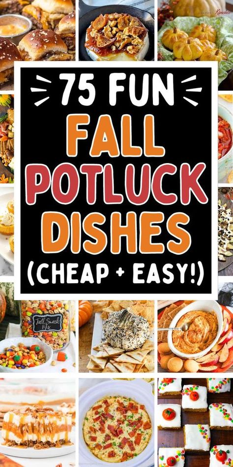 Easy fall potluck ideas! The best fall potluck appetizers, main dishes, desserts, and side dishes for a crowd. Fall foods for potluck, fall crockpot party food, food ideas for fall party, fall recipes potluck, side dish for fall potluck, fall crockpot potluck recipes, potluck desserts fall, fall potluck aesthetic, best fall potluck recipes, what to bring to a fall potluck, fall potluck ideas for work, potluck lunch ideas, church potluck recipes, Thanksgiving potluck dishes, fall finger foods. Fall Recipes Potluck, September Potluck Themes, Fall Pot Luck Recipes, Foods For Potluck, Office Potluck Ideas Lunch, Fall Potluck Ideas For Work, Covered Dish Ideas Potlucks, Main Dishes For Potluck, Potluck Themes For Work