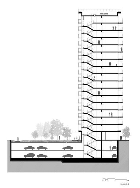 Section Building Architecture, Mix Use Building Architecture Concept, Section Plan Architecture, Apartment Master Plan, Mixed Use Building Plan, Apartment Architecture Plans, Mixed Use Building Concept Architecture, Apartment Building Floor Plans, Apartment Architecture Design