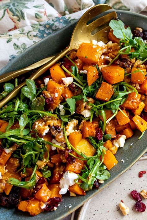 Butternut Squash Feta Salad  - Sailor Bailey Date Vinaigrette, Date Dressing, Butternut Squash Feta, Healthy Fall Salads, Sailor Bailey, Thanksgiving Salad, Butternut Squash Salad, Healthy Thanksgiving, Holiday Side