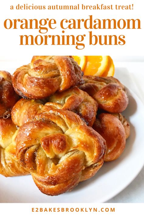 Orange Cardamom Morning Buns | e2 bakes brooklyn Orange Cardamom Scones, Orange Cardamom Buns, Easy Morning Buns Recipe, Recipes With Cardamom Baking, Orange Cardamom Rolls, Orange Cardamom Cookies, What To Make With Oranges, Rustic Pastries, Orange Pastries