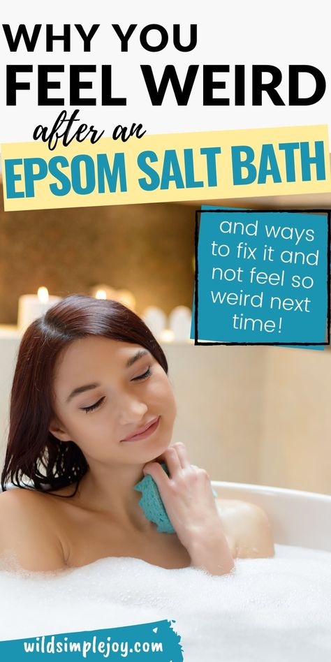 Epsom Salt Bath Benefits for women are definitely numerous, but sometimes you might just feel a little strange after taking one! You might be surprised, but it could be due to many different things, including too hot water, magnesium, and dehydration. Here are some signs to look for: what's normal, and what's NOT. Wild Simple Joy. #epsomsaltbath #epsomsaltbathforwomen #epsomsaltbathfeelweird #feelweird #epsomsaltbathrecipe #epsomsaltbathselfcare #selfcare Benefits Of Hot Baths, Baking Soda Bath Benefits, Healing Bath Recipes, Epsom Salt Bath Recipe, Epsom Salt Bath Benefits, Salt Bath Benefits, Epson Salt Bath, Epsom Salt Foot Soak, Epsom Salt Uses