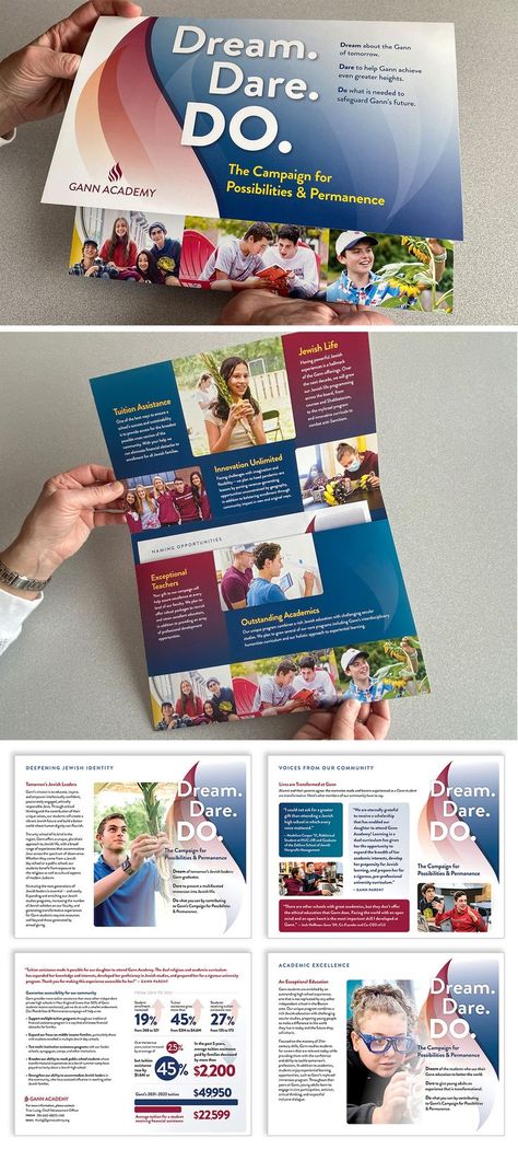 Folder cover and interior, along with selected inserts, for Gann Academy’s endowment fundraising campaign. By Beth Singer Design. Fundraising Campaign Design, Campaign Design, Folder Cover, Fundraising Campaign, Print Design, Design