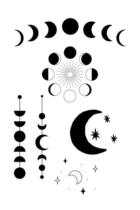 Moon Phases Illustration, Moon Phases Drawing, Cycle Drawing, Horror Tattoos, Moon Phases Tattoo, Moon Phases Art, Moon Tattoos, Irish Tattoos, Cholo Art