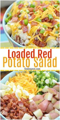 This red potato salad with bacon is loaded with flavor and perfect for your next potluck or picnic. This loaded potato salad recipe includes all your favorite baked potato fixings including sour cream, cheese and green onion but also contains a surprise ingredient in the dressing! Red Potato Salad With Bacon, Baked Potato Salad Recipe, Red Potato Salad Recipe, Potato Salad With Bacon, Loaded Potato Salad, Picnic Salad, Amazing Salads, Loaded Baked Potato Salad, Red Potato Salad