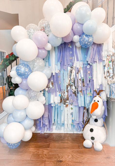 Frozen Yard Decorations, Frozen Second Birthday Party, Frozen 5th Birthday Party, Frozen Backdrop, Gracie Birthday, Backdrop Fringe, Frozen 3rd Birthday, Frozen Birthday Party Cake, Birthday Photo Backdrop