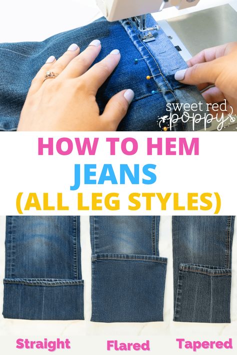 Diy Hem Jeans, Heming Jeans With Original Hem Diy, Take In Pant Leg, How To Hem Jeans With Original Hem Video, How To Hem Pants With Original Hem, Hemming Pants With Original Hem, Hemming Jeans Hack, Hem Jeans Hack, How To Hem Bell Bottom Jeans