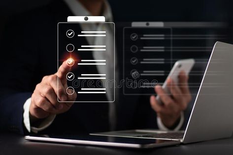 Concept for tracking business success, showing a businessman using a smartphone Digital form checklist, online survey completion, stock photos Survey Design, Survey Form, Online Survey, Blue Backdrop, Blue Backdrops, Online Surveys, Business Success, Digital Form, Success Business