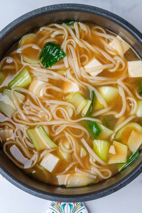 Udon Soup Broth, Miso Udon Soup, Veggie Udon, Udon Soup Recipe, Miso Udon, Miso Noodle Soup, Udon Noodles Recipe, Udon Recipe, Udon Soup