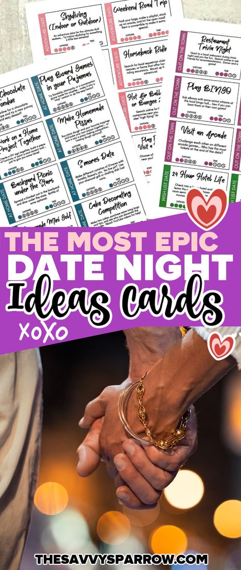 The Most EPIC Date Night Ideas - Printable Date Idea Cards to Make a Date Jar!💑🏻#LoveStory #RomanticEncounters #HeartfeltConnections #DateNightIdeas #SoulmateSearch #FlirtyFridays #CandlelitDinners #StarryEyedMoments #LoveQuotes #DreamyDates #WhisperedPromises #AmourAdventures Date Night Questions Boyfriends, Free Printable Date Night Cards, Printable Date Night Cards, Date Night Roulette, Date Night Printables Free, Index Card Challenge Date Night, Date Night Cards Ideas, Relationship Printables, Free Date Night