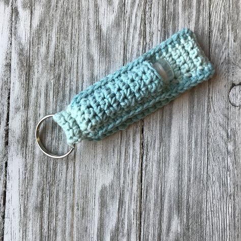 Chapstick Keychain Wristlet Crochet Pattern - Crochet It Creations Wristlet Keychain Pattern, Crochet Keychain Wristlet, Crochet Wristlet Keychain, Crochet Wristlet, Chapstick Keychain, Crochet Craft Fair, Wristlet Patterns, Crocheted Accessories, Wrist Keychain