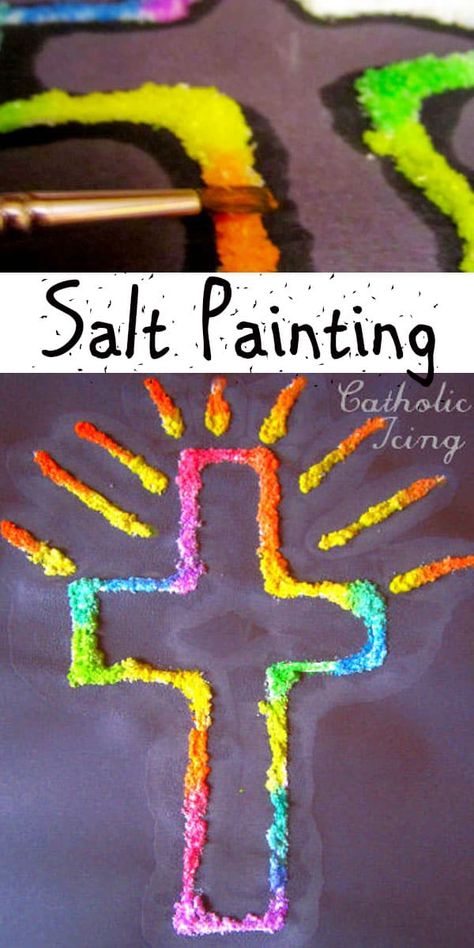 Recipies For Kids, Salt Paint, Good Friday Crafts, Christian Crosses, Palm Sunday Crafts, Jesus Crafts, Easter Crafts For Toddlers, Easter Crafts For Adults, Salt Painting