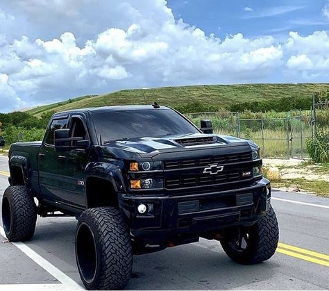 Jacked Up Truck, Diesel Trucks Ford, Custom Lifted Trucks, Chevy Trucks Silverado, Chevy Diesel Trucks, Vw Mk1, Trucks Lifted Diesel, Black Truck, Custom Chevy Trucks