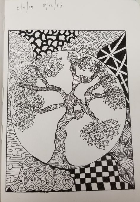 Zentangle Tree Of Life, Zentangle Waterfall, Zentangle Drawings Beautiful, Zentangle Tree, Unique Zentangle Drawings, Zentangle Landscape, Tree Zentangle, Tree Of Life Mandala, Zen Doodle Patterns