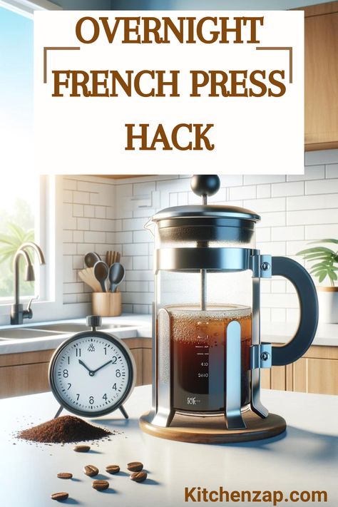 Overnight French Press: Discover how to make French press coffee overnight for the perfect morning brew! Wondering, Can you leave coffee in a French press overnight? Yes, you can! This simple method ensures a rich and smooth flavor, saving you time in the morning. Learn the best tips and tricks on how to make French press coffee overnight, and wake up to a delicious cup every day.  #canyouleaveafrenchpressovernight #overnightfrenchpress French Press Aesthetic, French Press Coffee How To Make, French Press Recipes, French Roast Coffee, Making Cold Brew Coffee, Coffee Hacks, French Press Coffee Maker, French Roast, Perfect Morning