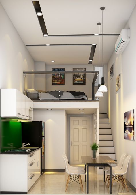 Small Loft Apartments, Tiny Loft, Loft House Design, Tiny House Interior Design, Loft Interior Design, Small House Interior, Modern Small House Design, Tiny House Loft, Small House Interior Design