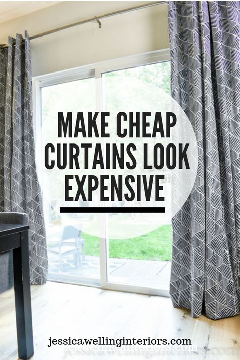 This easy DIY curtain panels hack transforms cheap store-bought curtains into beautiful custom-looking decorative window treatments for your living room or bedroom. Cheap Window Treatments, Sliding Glass Door Window Treatments, Sliding Glass Door Window, Decorative Window Treatments, Sliding Door Curtains, Cheap Windows, Door Window Treatments, Window Treatments Living Room, Cheap Curtains