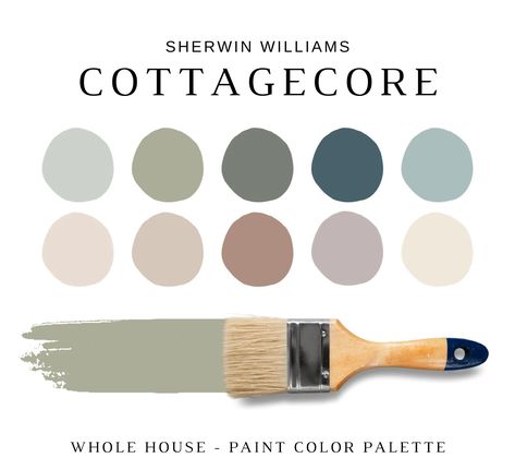 COTTAGECORE Aesthetic Sherwin Williams, Cottagecore Painting, ENGLISH COTTAGE, Country Farmhouse, Grandmilllenial, Cottagecore Paint Palette - Etsy Frosted Fern Sherwin Williams Paint, Color Palette With Taupe, Cottage Bathroom Makeover, Colors For Interior Of House, House Paint Color Combination Interior, Cozy Home Palette, Leapfrog Sherwin Williams, Cottage Painted Furniture, Cottagecore Kitchen Colors