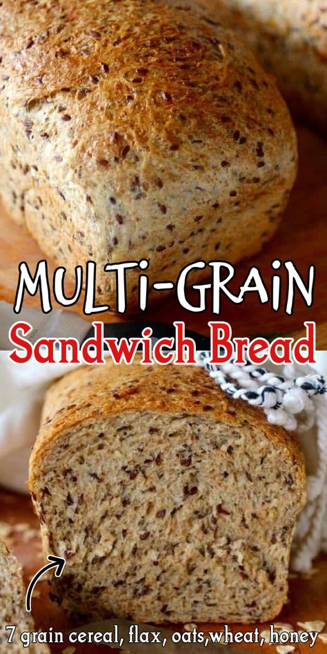 Hearty multigrain bread recipe full of wholesome ingredients like flax, sunflower seeds, and whole grains. Restless Chipotle reader, Ali, says: "5 Stars! This is my favorite sandwich bread recipe! I LOVE IT. It works every time without fail." Give it a try and let me know what you think. #homemade #healthy #recipe #sandwich #seeded #easy Multigrain Sandwich Bread, Multigrain Bread Recipe, Seeded Bread Recipes, Sandwich Bread Recipe, Multi Grain Bread, Multigrain Bread, Wheat Bread Recipe, Healthy Bread Recipes, Bread Maker Recipes