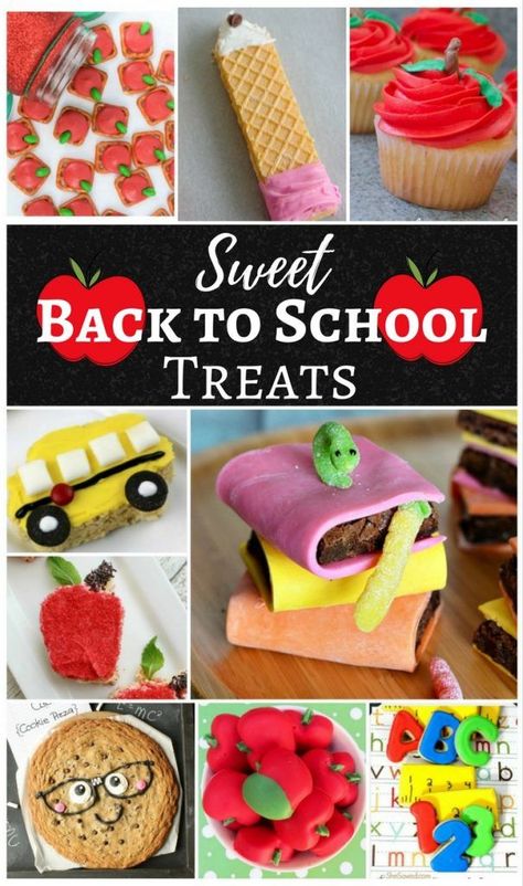 Sweet Back to School Treats - apple frosted cupcake, bus rice krispie treat, bookworm brownies, pencil wafer treats, Oreo apples, and more! #backtoschoo #backtoschooltreats #apple #school #bookworm #brownies #ricekrispietreats #cupcakes Back To School Treats, Back To School Breakfast, Snack Mixes, Teacher Treats, School Breakfast, Edible Crafts, Back To School Night, Back To School Party, School Treats