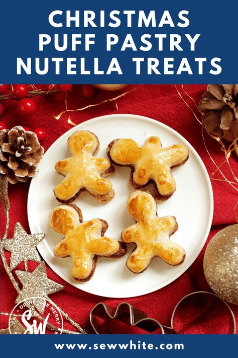 Pillsbury Pastry Recipes, Dinners Using Puff Pastry, Nutella Gingerbread Men Puff Pastry, Nutella Stuffed Pastry Gingerbread Men, Puff Pastry Nutella Gingerbread, Puffy Pastry Christmas Trees, Pastry Puffs Recipe, Puff Pastry And Nutella Christmas Tree, Nutella Gingerbread Men