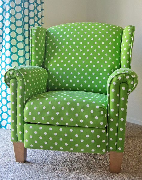 polkadot chair Polka Dot Chair, Love Chair, Chair Makeover, Green Polka Dot, Green Chair, Beautiful Chair, Take A Seat, Wingback Chair, Reupholster