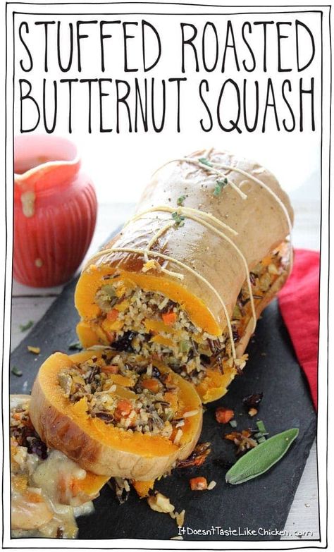 Stuffed Butternut Squash, Stuffed Butternut, Vegan Thanksgiving Recipes, Thanksgiving Dishes, Vegan Thanksgiving, Roasted Butternut, Roasted Butternut Squash, Wild Rice, Squash Recipes