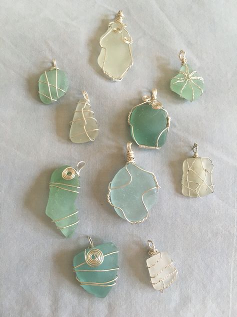 Sea Glass from Atlantic City NJ. Hand Crafted by Kathleen Fitzgerald 2016 Beach Glass Necklace Diy, Beach Glass Jewelry Wire Wrap, Wrapping Sea Glass With Wire, Seaglass Rings Diy, Seaglass Necklace Diy Wire Wrapping, Making Jewelry With Crystals, Beach Glass Wire Wrapping, Wire Wrapped Sea Glass Pendant, Sea Glass Necklace Wire Wrapped