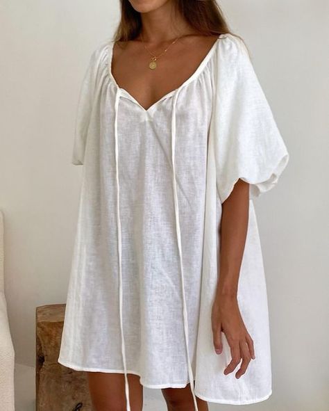 Linen Night Dress, Vacation Sleepwear, Linen Summer Outfits, Beautiful Mini Dresses, Loose Mini Dress, Nashville Outfits, Beach Mini Dress, Night Dress For Women, Cotton Linen Dresses