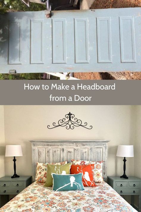 Making a Headboard from an Old Door - DIY Home Improvement Blog Headboard From Door, Diy King Size Headboard, Queen Size Bed Headboard, Diy King Headboard, Make A Headboard, Door Headboards, Headboard From Old Door, Diy Bed Headboard, Diy Wood Headboard