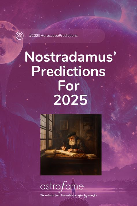 What does 2025 have in store according to the legendary seer, Nostradamus? 📜 His cryptic quatrains have fascinated people for centuries, and some believe they hold clues to the future! 

🌍 Global Conflict: Some interpretations suggest tensions and potential conflicts between nations.
💫 Space Discoveries: Could we uncover new mysteries of the universe? Nostradamus hinted at celestial events.

#Nostradamus2025 #PropheciesAndPredictions #FutureVisions #CosmicChanges Predictions 2025, Nostradamus Predictions, To The Future, The Universe, The Future, Universe, In Store