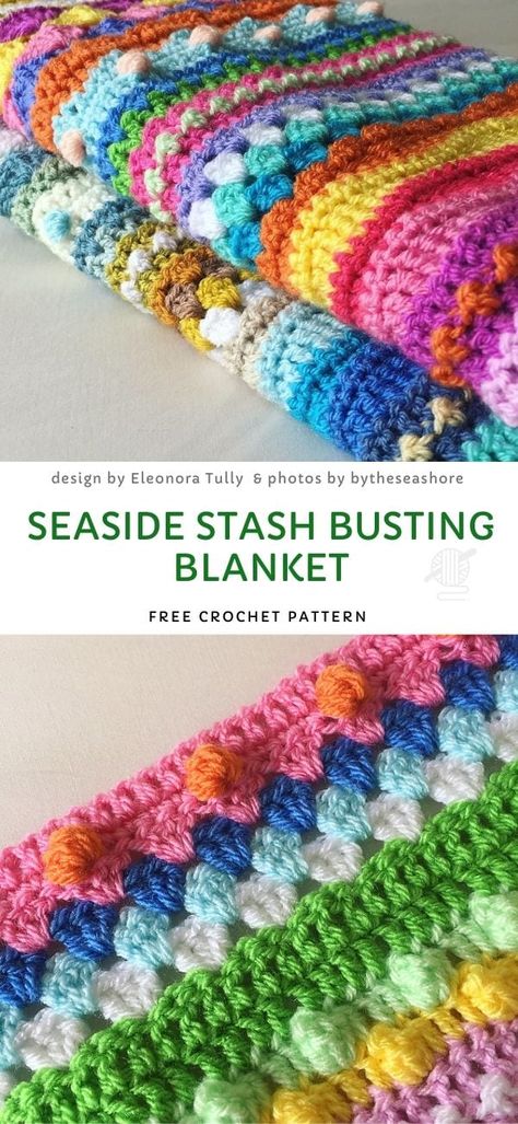 Seaside Stash Busting Blanket, Crochet Borders For Blankets, Motifs Afghans, Scrap Crochet, Scrap Yarn Crochet, Confection Au Crochet, Crocheted Blanket, Crochet Blanket Afghan, Crochet Simple