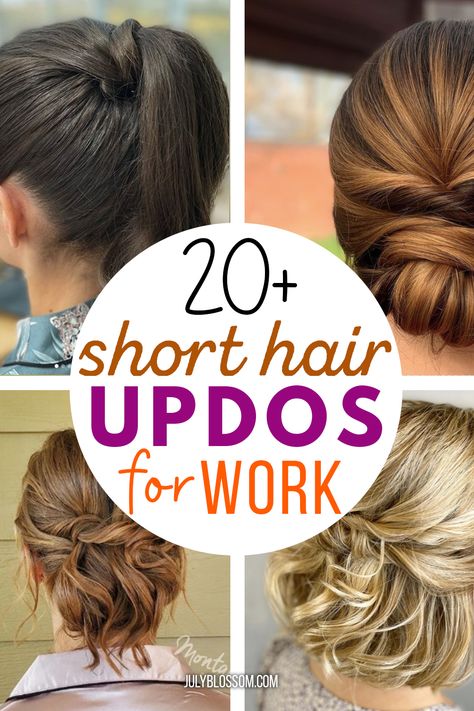 20+ Chic & Easy Short Hair Updos for Work - ♡ July Blossom ♡ Hair Updos For Work, Updos For Work, Short Hair Updo Easy, Fine Hair Updo, Short Hair Updos, Short Hair Dos, Easy Short Hair, Short Hair Updo Tutorial, Easy Updos For Medium Hair