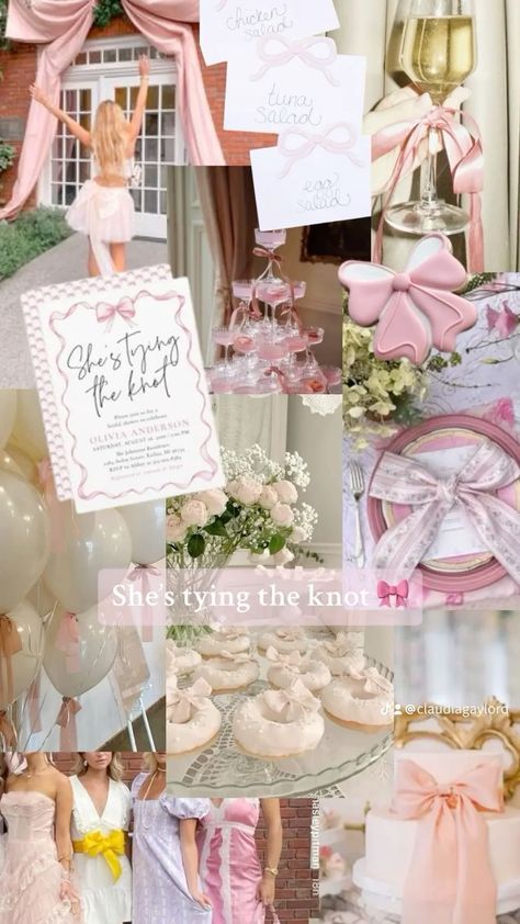 Bridal Shower Proposal Ideas, Pink Bridal Shower Theme Ideas, Hen Do Breakfast, She Tying The Knot Theme, Indoor Bridal Shower Decorations, Bridal Shower Pastel Theme, She’s Tying The Knot Bow Theme Bachelorette, Tying The Knot Bridal Shower Ideas, She Is Tying The Knot Theme