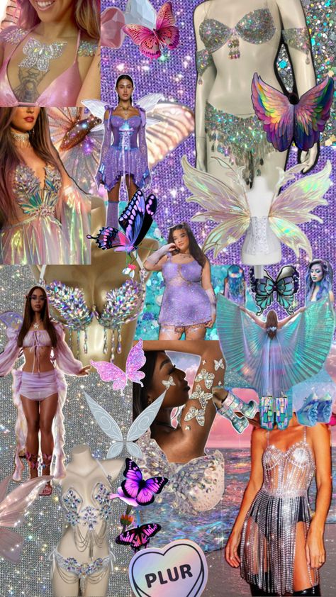 Rave fairy ideas and aesthetic Rave Fits Aesthetic, Decadence Rave Outfits, Rave Fairy Outfits, Fairy Festival Outfit, Fairy Rave Outfit, Tomorrowland Outfit, Fairy Rave, Rave Aesthetic, Rave Fit