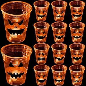 mishunyus 24 Pcs Halloween Glow Pumpkin Party Cups, Night Party Decoration & for Kids, Adults Trick or Treat Happy Halloween Cups, Orange Plastic Cups Supplies Tableware (16 oz) Pumpkin Face Designs, Outdoor Halloween Parties, Glow Pumpkin, Glow Halloween, School Halloween Party, Pumpkin Cups, Party Favors For Adults, Halloween Table Decorations, Halloween Cups