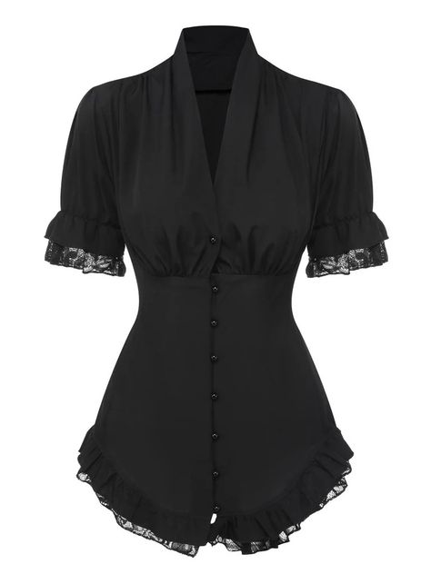 Shop Black Vintage Online – Page 5 | Retro Stage White Victorian Blouses With Cleavage, Cute Goth Shirts & Tops, Vintage Gothic Shirt, Business Casual Goth Blouses, My Dress Up Darling Panel, Gothic Shirt Women, Black Lantern Sleeved Blouses, Luxury Bollywood Salwar Kameez With Dabka, Style Vert