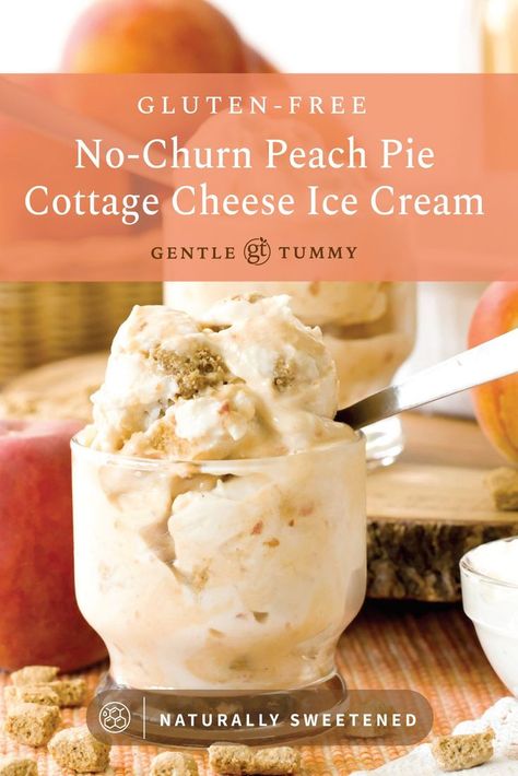 How to make HEAVENLY fresh peach pie ice cream with cottage cheese, peaches, vanilla, gluten-free graham cracker pie crust bits, and naturally sweetened with honey. It is high-protein, flavor-rich, and a peach-lover's dream! You don't need an ice cream maker and it's ready in 2 hours. Healthy Peach Ice Cream, Cottage Cheese Ice Cream Recipe, Cottage Cheese Dessert Recipes, Peach Ice Cream Recipe, Graham Cracker Pie Crust, Cracker Pie Crust, Cottage Cheese Ice Cream, Graham Cracker Pie, Cottage Cheese Desserts