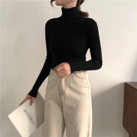 Shinsei Turtleneck Long-Sleeve Knit Top | YesStyle Women Turtleneck, Basic Sweaters, Turtle Neck Jumper, Ladies Turtleneck Sweaters, Tops Casual, Womens Turtleneck, Knit Turtleneck Sweater, Pullover Sweater Women, Long Sleeve Knit Tops