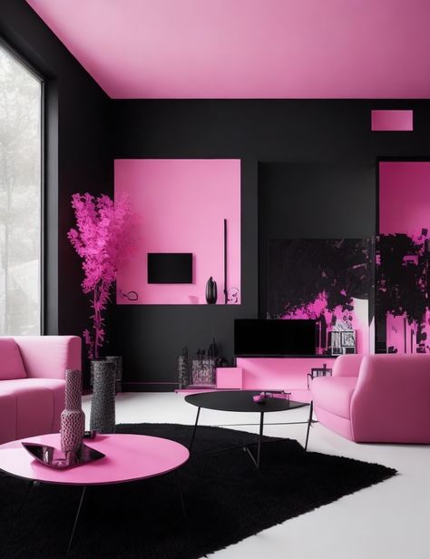 Black Floor Pink Walls, Hot Pink Decor Interior Design, Pink Black And Gold Salon Ideas, Black And Pink Office Decor, Black And Pink Beauty Room, Black Pink Interior, Pink And Black Beauty Salon, Pink And Black Salon Ideas, Black And Pink Interior Design