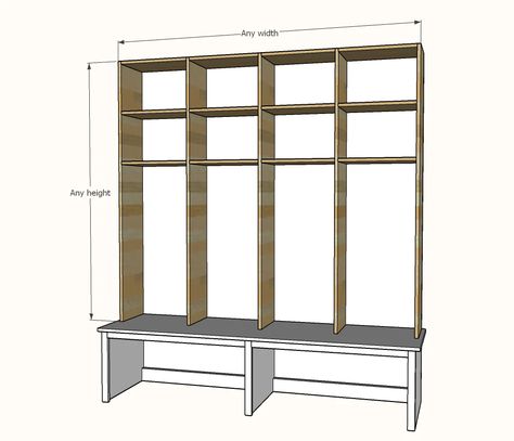 Open Bottom Mudroom Bench, Mudroom Storage Lockers, Diy Mudroom Bench Plans, Mudroom Shelves, Lockers Mudroom, Mudroom Cabinetry, Garage Lockers, Entry Way Lockers, Mudroom Ideas Diy