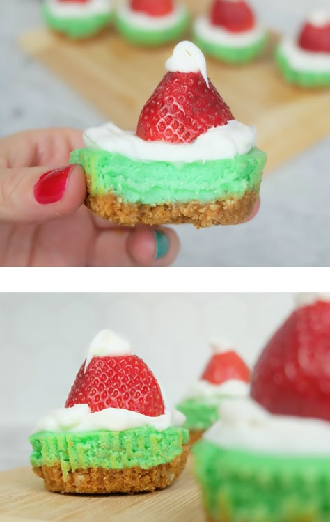 Grinch Cheesecake Lush, Grinch Cheesecake Bites, Grinch No Bake Cheesecake, The Grinch Cheesecake, Grinch Dessert Table Ideas, Cute Christmas Desserts Grinch, Christmas Grinch Desserts, Green Christmas Desserts, Green Christmas Snacks