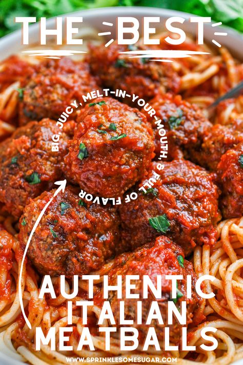 Parmesan Meatballs Recipe, Meatball Recipes Ina Garten, Best Spaghetti Sauce Homemade Italian Meatballs, Homemade Italian Meat Sauce, Real Italian Meatballs Recipe, Italian Meatballs And Pasta, Italian Spaghetti And Meatballs Recipes, Real Authentic Italian Food, 3 Meat Meatballs