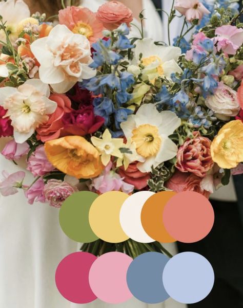 3 Color Wedding Palette, Late June Wedding Colors, Whimsical Color Palette Wedding, Wild Flower Wedding Palette, May Color Palette Wedding, Colorful Winter Wedding Flowers, September Wedding Color Pallet, Muted Jewel Tones Color Palettes Wedding, Colorful October Wedding