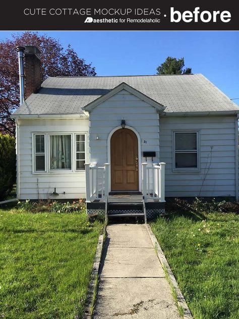 A dated home gets a fresh look in this (virtual) cute cottage makeover! Add curb appeal with these easy ideas, no matter what the style of your home. Cottage Home Makeover, Cottage Home Remodel, 1940s Exterior House Colors, Small Home Paint Colors Exterior, 1940 Bungalow Exterior, 1950s Cottage Exterior, 1920s Cottage Exterior, Small Cottage Renovation Ideas, Cottage Makeover Before And After