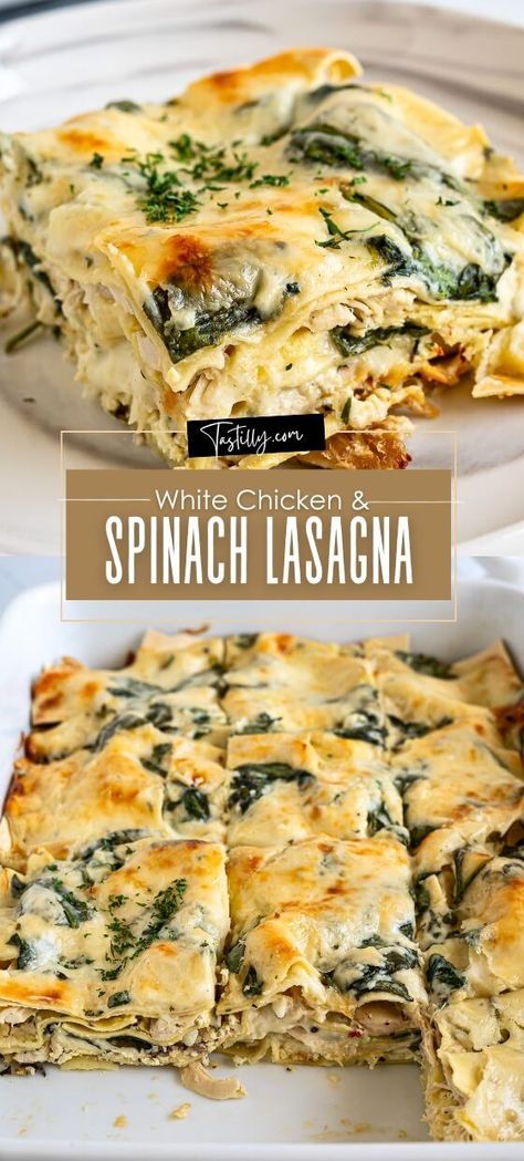 Effortless White Chicken & Spinach Lasagna - Tastilly Chicken Florentine Lasagna, Airport Meals, Unique Lasagna, Chicken And Spinach Lasagna, Sauces For Pasta, Lasagna Spinach, Lasagna With Spinach, White Sauce Lasagna, Chicken Spinach Lasagna